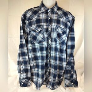 Venzulia Men's XXL Blue Plaid Mother Of Pearl Snap Front Western Shirt